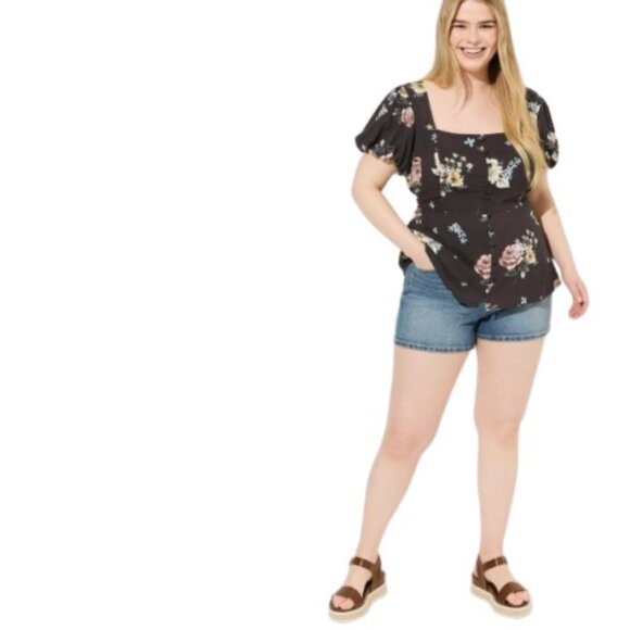 Torrid Womens Peplum Challis Top Gray Adrianne Floral Puff Sleeves Plus 4X - Picture 3 of 5